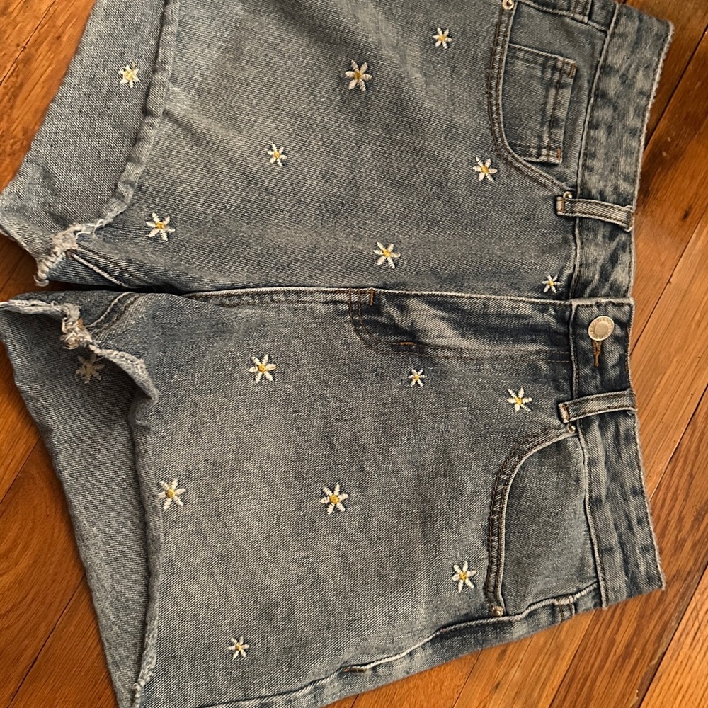 Embroidered Denim Shorts